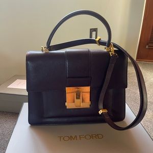 Tom Ford leather Purse purple top handle & shoulder strap Box/dust bag included